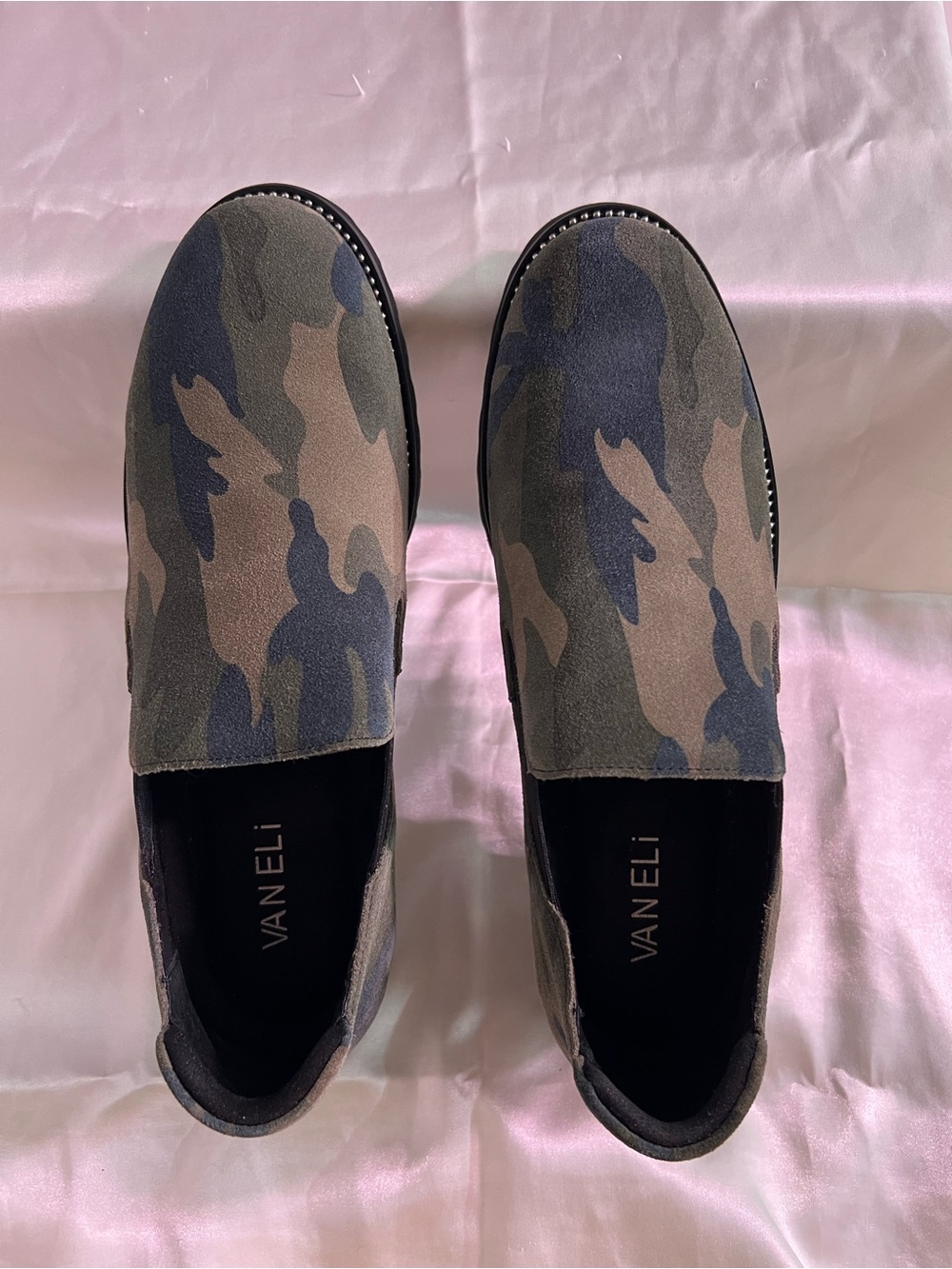 Vaneli Camouflage Slip-On Loafers in Olive and Navy